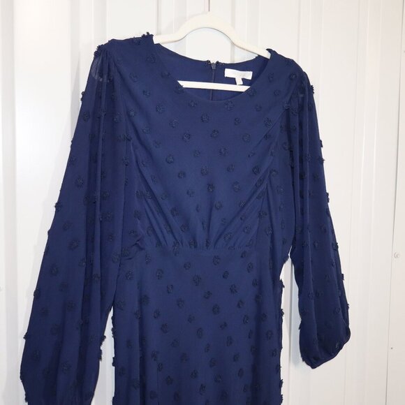 Anthropologie Eri+Ali Womens Michaela Dot Textured Midi Dress Blue Size 14 Lined - Picture 3 of 9